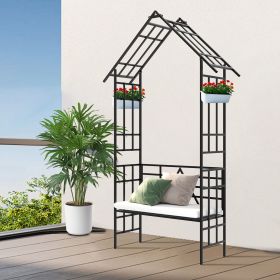 Metal Garden Arch with Bench Turned into Flower Stand W58.07*H97.24 Climbing Plants Support Rose Arch Outdoor Black