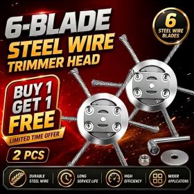 2 Pack Heavy Duty 6 Blade Steel Trimmer Head Replacement, Brush Cutter Attachment with Accessories, Professional Weed Eater Tool for Lawn Grass