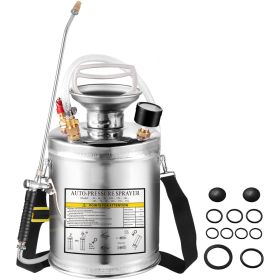1 Gallon Stainless Steel Sprayer, 12" Wand & 3FT Reinforced Hose, Hand Pump Sprayer with Pressure Gauge, Safety Valve & Adjustable Nozzle
