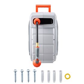 Retractable Garden Hose Reel, 5/8 Inch x 100 ft Wall Mounted Hose Reel, Heavy Duty Garden Hose Reel with 9 Patterns Nozzle, Any Length Lock
