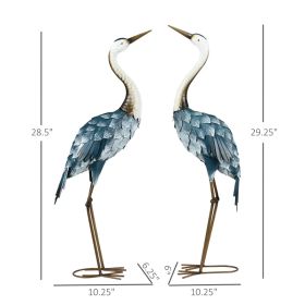 Crane Garden Statues, 28.5 29 Standing Bird Sculptures, Metal Yard Art Decor, Landscape Decoration Set Of 2, Blue (Option: Blue White Gray)