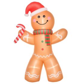 8ft Christmas Inflatable Gingerbread Man with a Candy Cane, Outdoor Blow-Up Yard Decoration with LED Lights Display (Option: Yellow-320x260x130 mm)