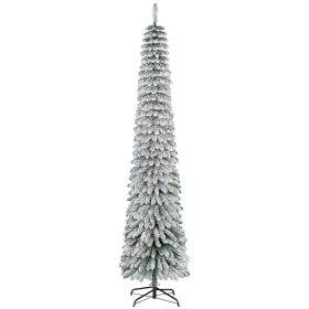 8' Tall Unlit Slim Pencil Xmas Tree, Snow Flocked Artificial Christmas Tree with Realistic Branches and 603 Tips, Green (Option: Green-1090x250x305 mm)
