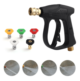 1/4" High Pressure Washer Gun 4000 PSI Car Wash Foam Spray Short Wand w/ Nozzle (Model: HP Washer Gun + 5 Nozzle Tips)