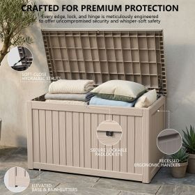 230 Gallon Outdoor Storage Box, Waterproof Resin Deck Container with Lockable Lid, Patio Organizer for Cushions & Garden Tools (Color: Light Brown)