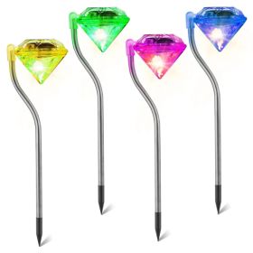 4Pcs Solar Garden Light Outdoor Diamond LED Light IP65 Waterproof Stake Decorative Lamp (Option: White)