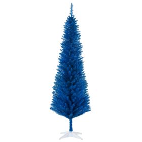 6FT Decorated Christmas Tree, Pencil Christmas Tree with 390 Realistic Branch Tips and Plastic Stand, Blue (Option: Blue-840x170x190 mm)